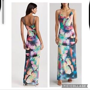 AFRM Women's Multicolor Butterfly Print Mesh  Maxi Dress